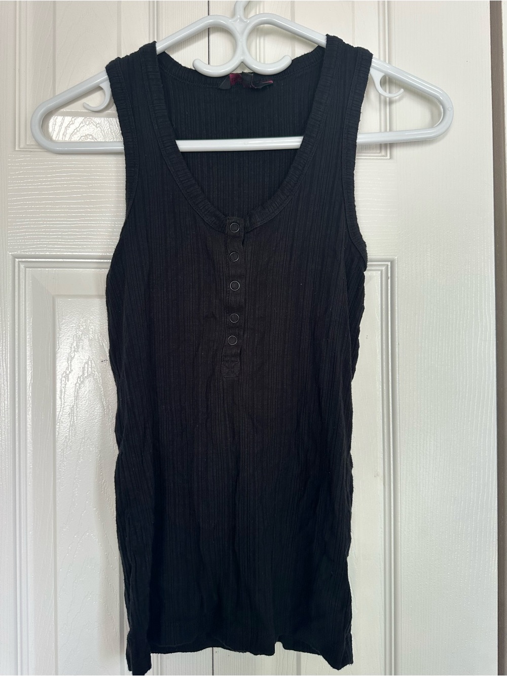 No Boundaries Black Ribbed Henley Tank with Front Buttons #30